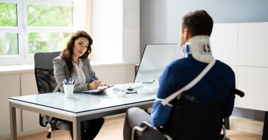 Image of a person talking to a Social Security Disability Lawyer and learning about social security disability laws.
