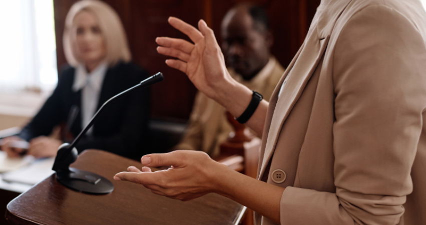 Image of a laywer challenging testmony in the appeals